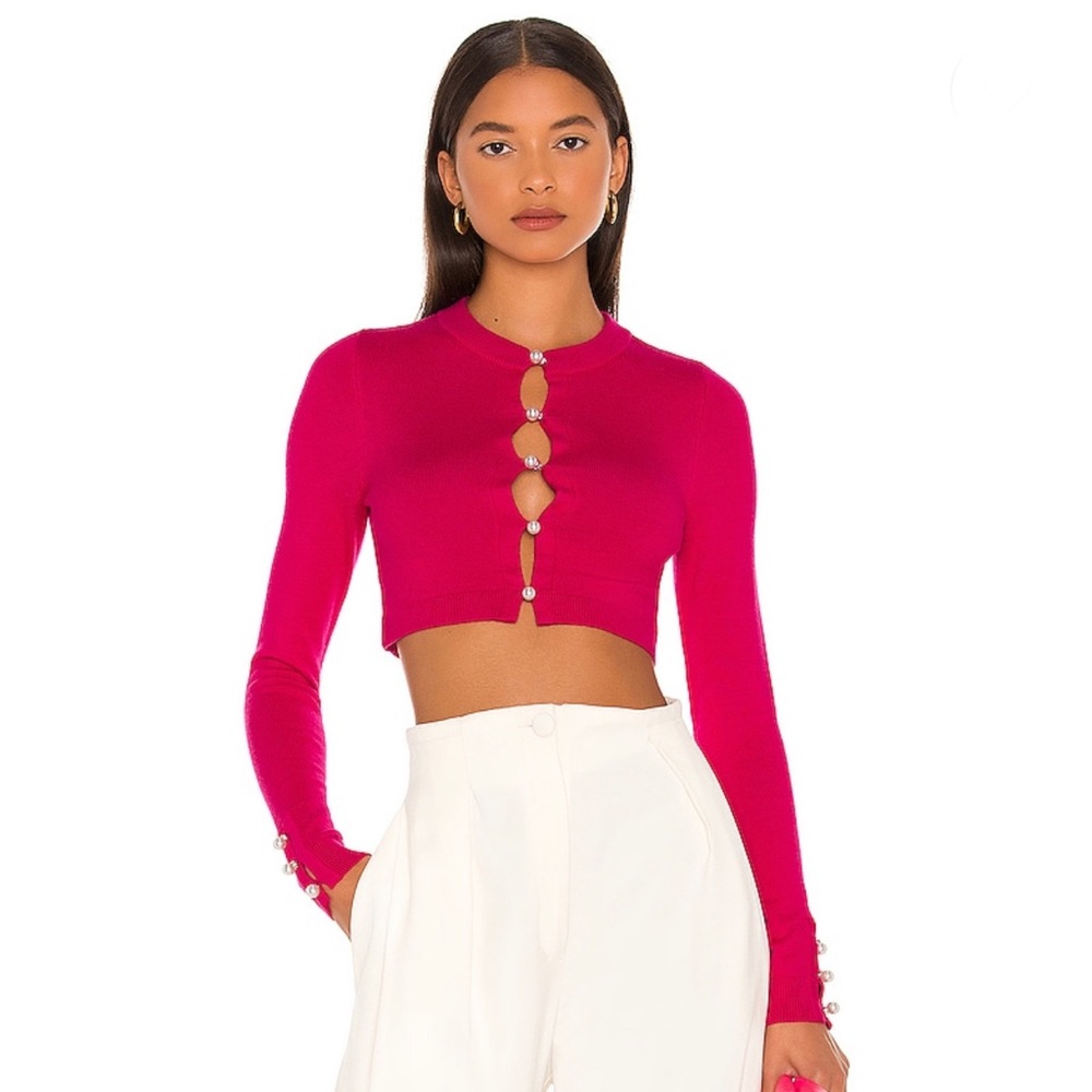 Lovers and Friends Tara Micro Cardigan in Hot Pink XS